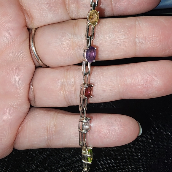 RARE ROSS-SIMONS STERLING SILVER & GEMSTONE LINK BRACELET - Picture 4 of 8